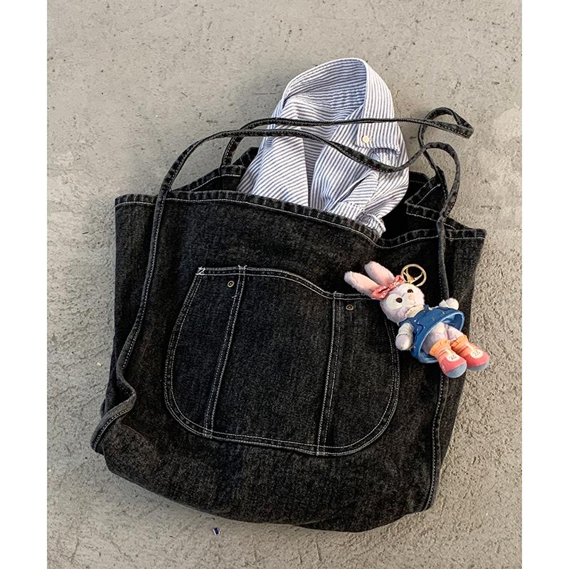 Korean Version of Casual Denim Large-capacity Bag Women's 2025 New Fashion Tote Bag Casual Large-capacity Shoulder Bag