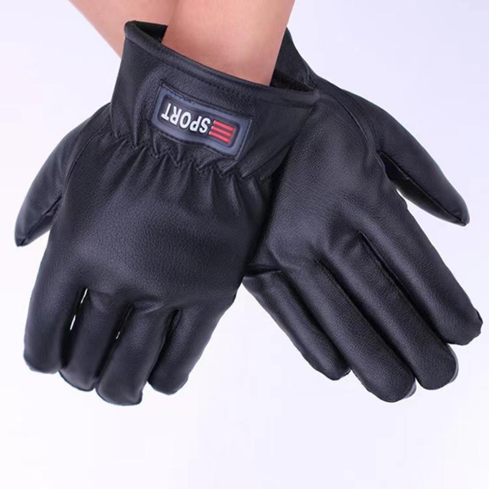 Touch screen warm windproof leather gloves men's winter black imitation deerskin large cotton thickened cycling non-slip velvet new