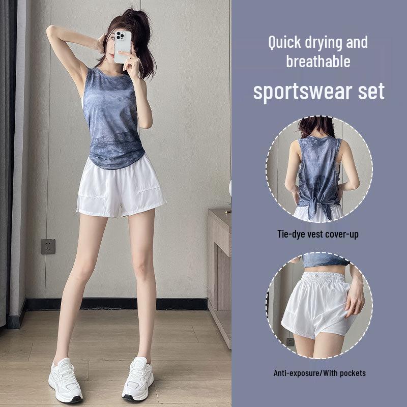 Damski zestaw do biegania i jogi 2025 szybkoschnący: Letnia kamizelka pulowerowa ze spodenkami