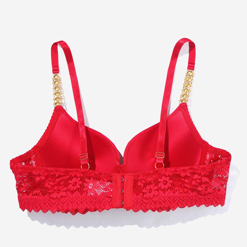 Women Bra Shiny Rhinestone Decor Underwear Cut-Out Lace Women's Lingerie B Cup