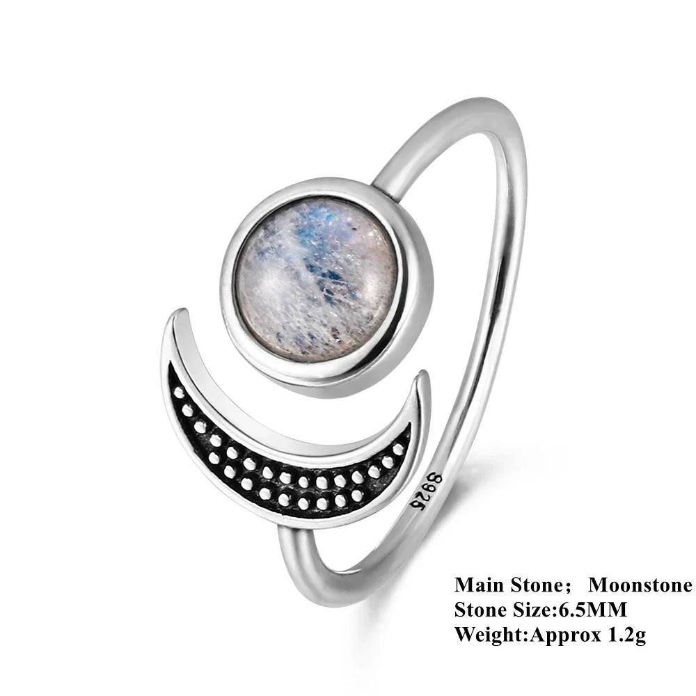 Moonstone CopperMoon Ring, Vintage Crescent & Starry Pattern Open Ring, Boho Women's Fashion Jewelry Cross-Border Gift