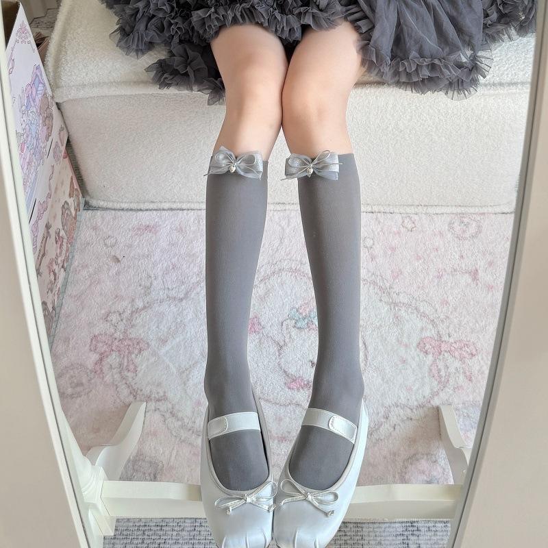 Jk Gray Calf Socks Girls Spring Girls Sweet Lace Medium Tube Socks Black Pile Socks Lolita Socks