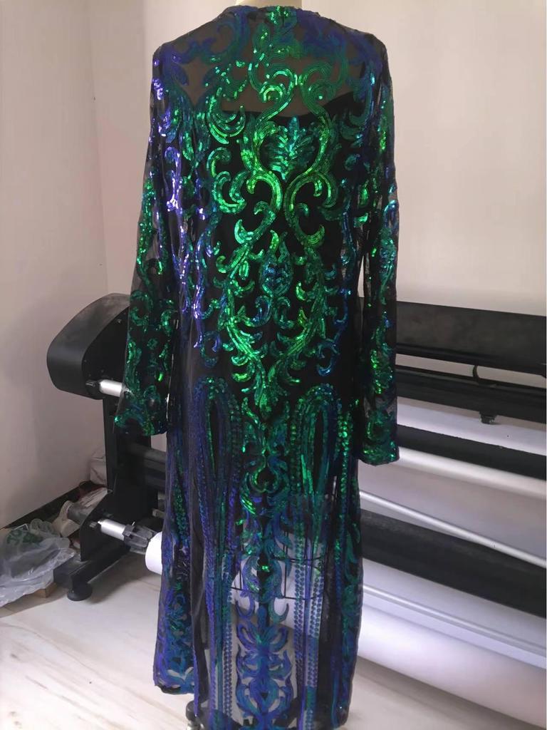 Europäischer & Amerikanischer Langarm Pailletten Mesh Perlen Cardigan