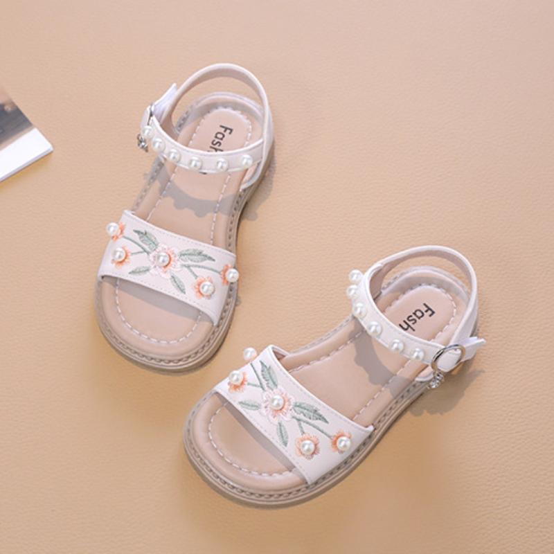 Children's Sandals 2024 Summer Girl Princess Embroider Flower Sandals Fashion National Retro Style Kid Causal Dress Flat Sandals