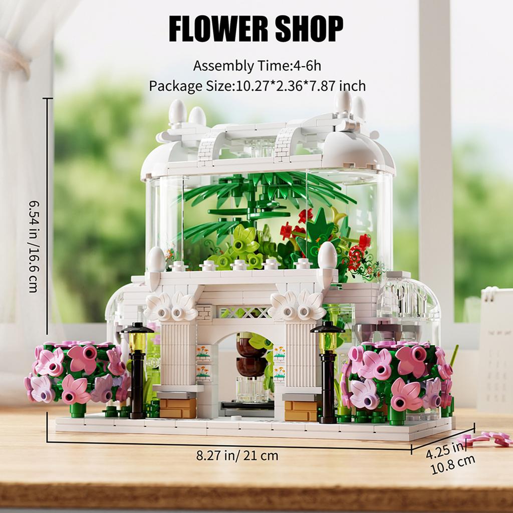 Non-Toxic 597Pcs Building Blocks Toy City Street View Flower Shop Model Compatible Others Bricks Sets Educational Toys Christmas Gifts