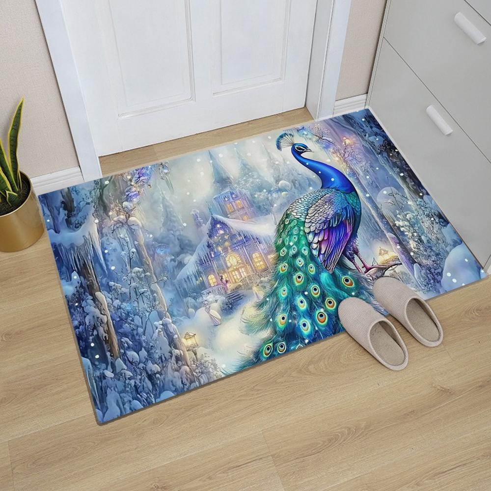Peacock Printed Kitchen Carpet Living Room Dining Room Laundry Floor Mat Bath Balcony Hallway Non-slip Door Mat