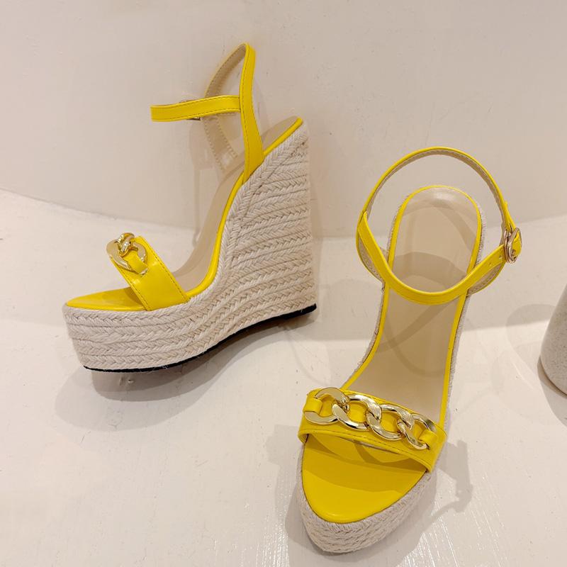2026 Summer Open Toe CHAIN Solid Platform Wedges Woman Sandals Fashion Hollow Out Thick Bottom High Heels Shoes