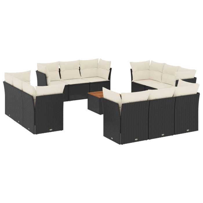 VidaXL Salon de Jardin avec Coussins 13 pcs, Canapés de Terrasse, Ensemble de Meubles de Patio, Mobilier d'Extérieur, Noir 3255867
