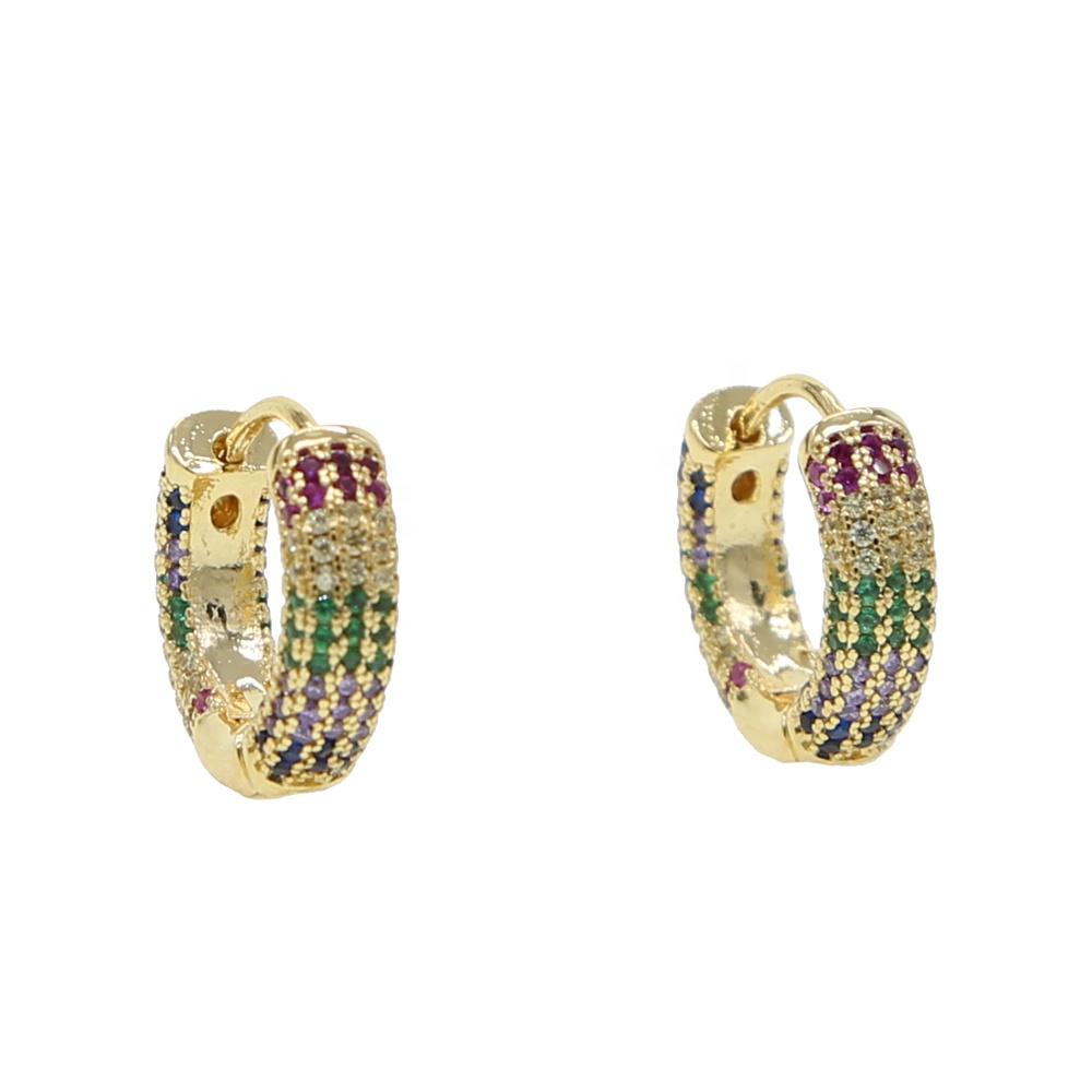 Promotion Micro Pave rainbow Cubic Zirconia Cz Thick Huggie Hoop Earring
