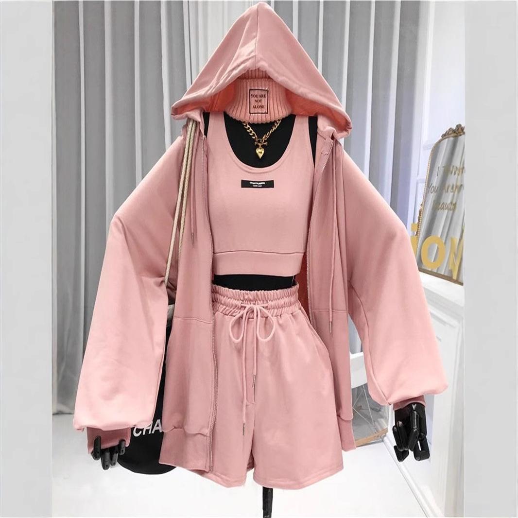 

Шорти Три 3 Предмети Жіночі Повсякденний Жилет Шорти на Кулісці Куртка на Блискавці з Капюшоном Спортивні Костюми Y2k Вуличний Одяг Спортивні Худі XS