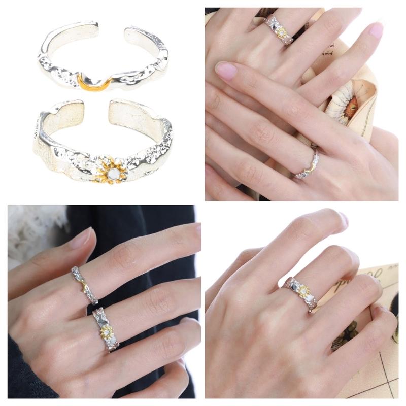 Delicate Love Sun Moon Matching Rings Stainless Steel Sun Moon Rings for Couples Simple Elegant Love Rings Jewelry