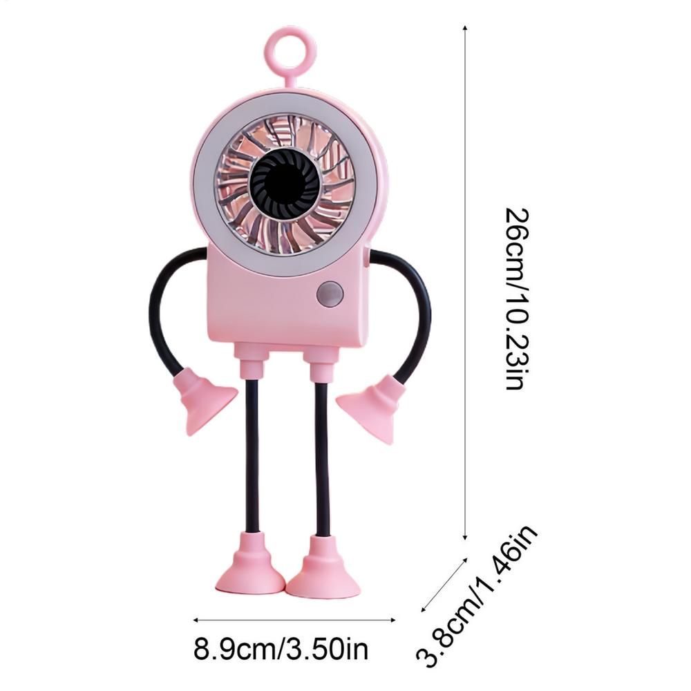 Desktop Fan Robot Shape Portable Rechargeable Personal Cooler With LED Light Portable Fan With Suction Cups For Home Kitchen