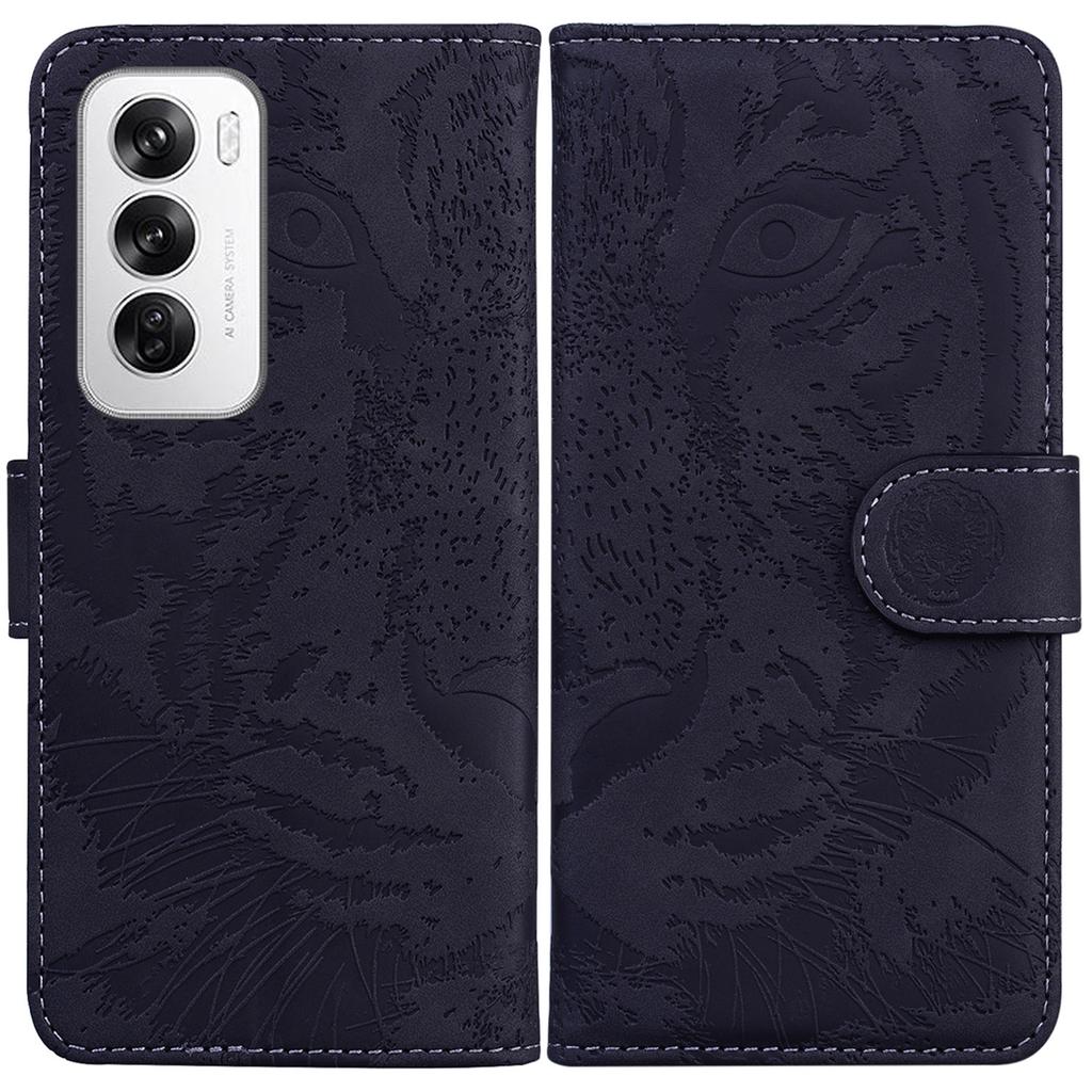 For Oppo Reno12 5G (Global) Wallet Phone Case Tiger Imprint Leather Flip Cover