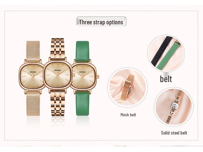 Sanda Ladies' Small Square Steel & Leather Quartz Watch