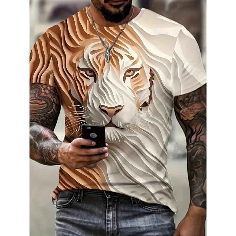Fashion Tiger Lion Graphic T-Shirt for Men Fun Animals 3D Print Tees Summer Round Neck Tops Oversized Short Sleeve T Shirts