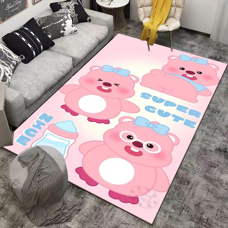 Pink Cartoon Bear Pattern Carpet with "Super Cute" and "Nice" Text Suitable for use as an anti-slip for living room bedroom sofas