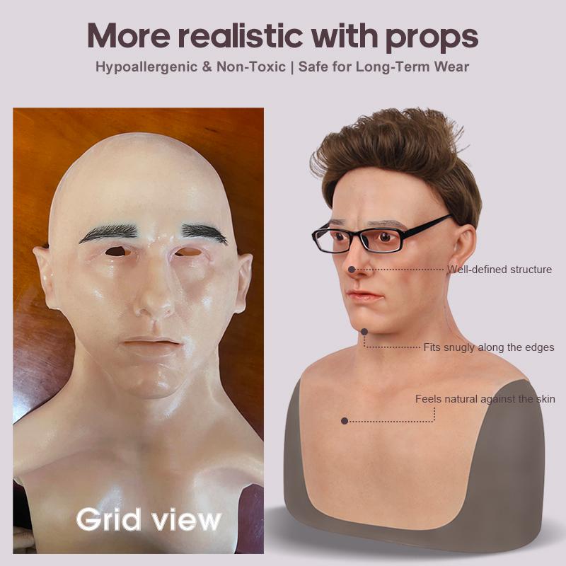 /ODM Silicone Mask Latest Halloween Property Full Head Bareheaded Middle-aged Man Headgear Cosplay Silicone Head Mask