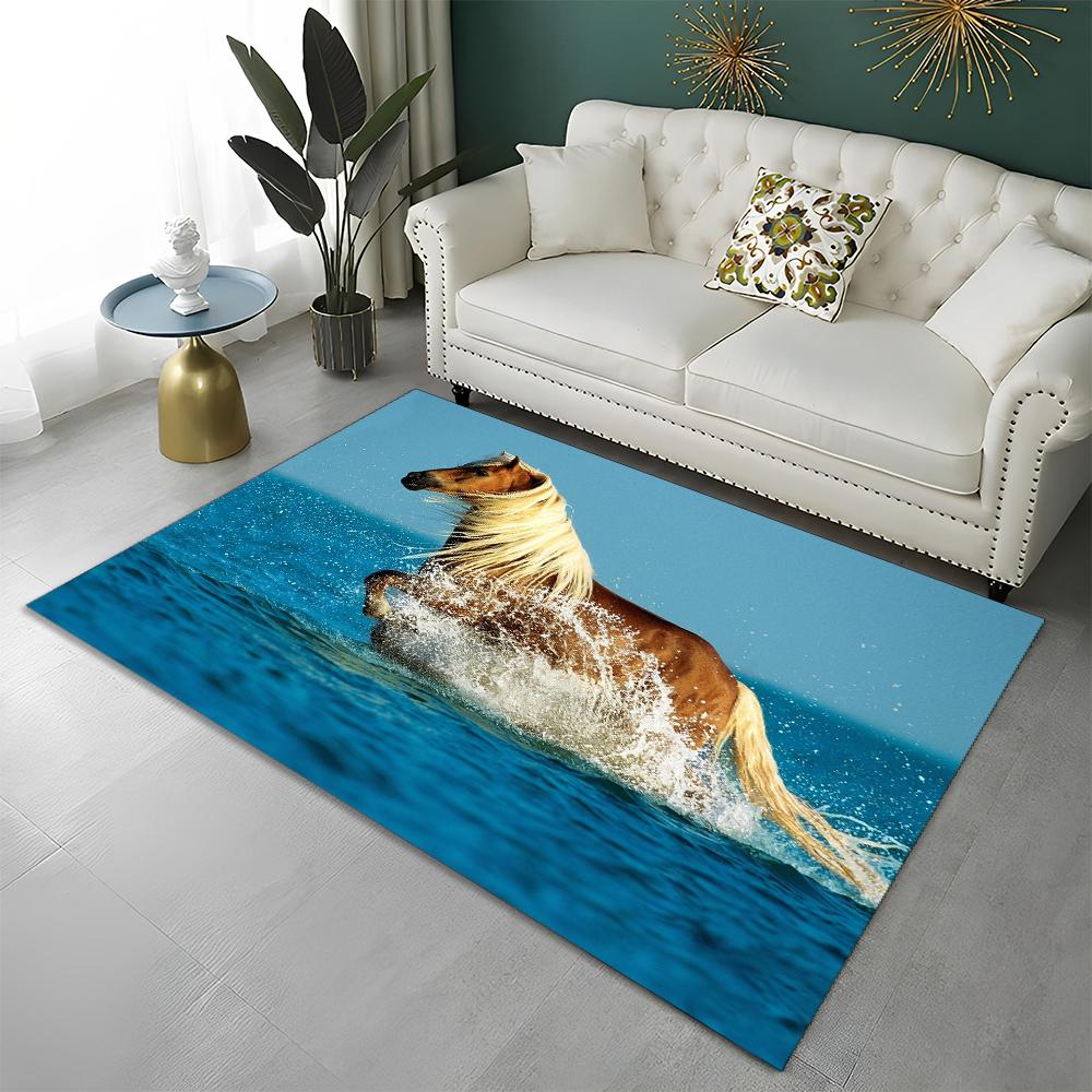 3D Animal Pentium Gallant Horse Steed Carpet Rug for Home Living Room Bedroom Sofa Doormat Decor,kid Area Rug Non-slip Floor Mat