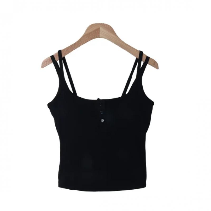 New Arrivals Open Run Slim Fit Square Neck Front Button Strap Top