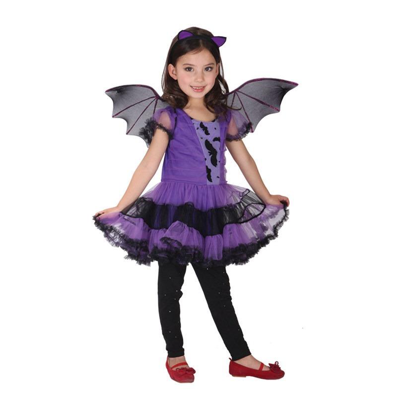 Halloween Children's Show Costume Children's Party Costume Bat Suit Children's Purple Bat Skirt Wings Suit