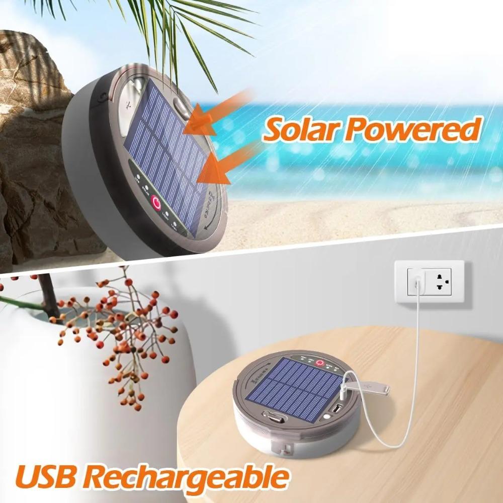 2 in 1 Solar Camping String Lights 8 Modes Outdoor Portable Lights USB Rechargeable Waterproof Camping Lantern Hiking Tent Yard