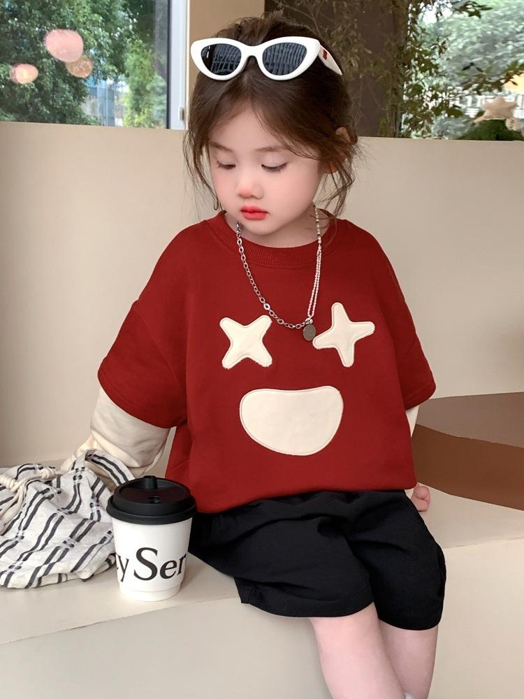 2025 New Girls' Stylish Fake Two-Piece Sweatshirt for Spring and Autumn