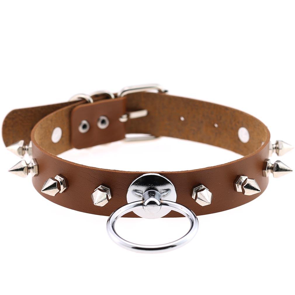 DIEZI Sexy Lignt Brown PU Leather Necklace Women Men New Harajuku Gothic Vintage Heart Chain Choker Statement Necklace Jewelry