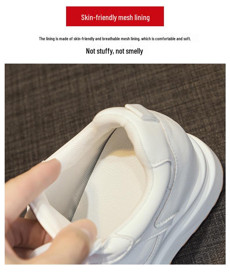 Women's 2025 Spring Height-Increasing White Sneakers - 10CM Thick Sole, Genuine Leather, Casual Sports Shoes