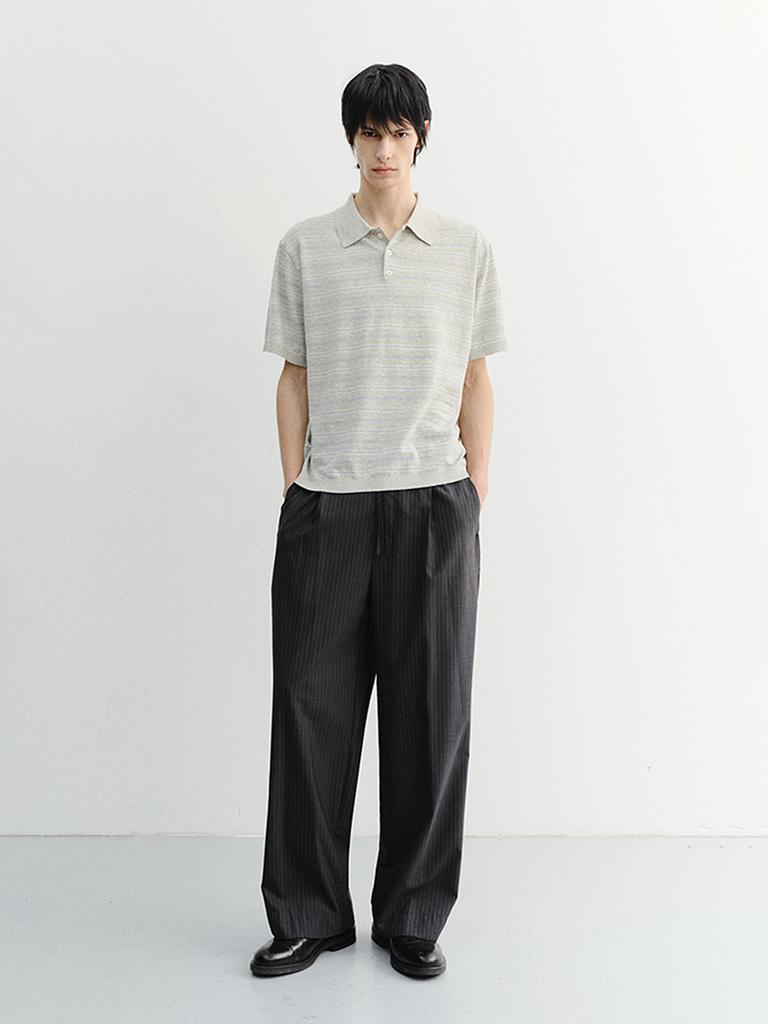 Deonseuteupomaen Striped Polo Knit_Unisex_Udsw6B127_Grey / Soft Blue