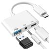 Mobilní telefon 3 v 1 USB rozbočovač Type-C na 3,5mm audio převodník přenos dat OTG adaptér