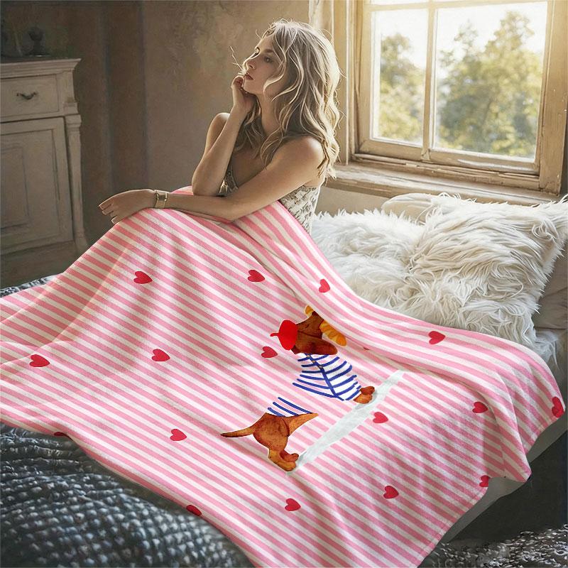 French Dachshund Baguette Flannel Blanket Perfect for Sofa Office Bed Travel Sleep Read Relax Camping Four Season Use