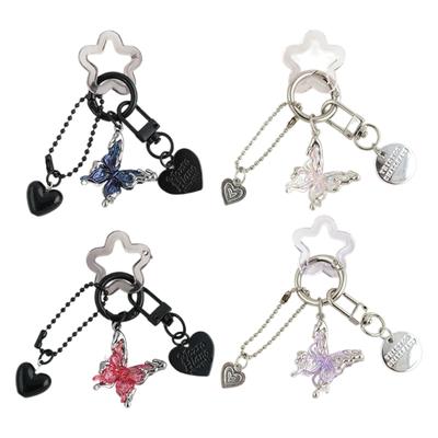 Colorful Butterfly Heart Keychain Stylish Star Bag Charm Alloy Pendant Keyring Trendy Jewelry Accessory for Everyday Use
