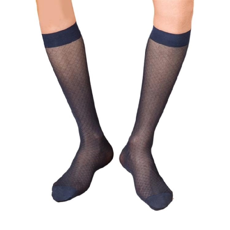 Herren Business Weiche Atmungsaktive Nylon Durchsichtige Strümpfe Dünne Durchsichtige Seide Diamantmuster Wadenstrümpfe für Formelle Anlässe