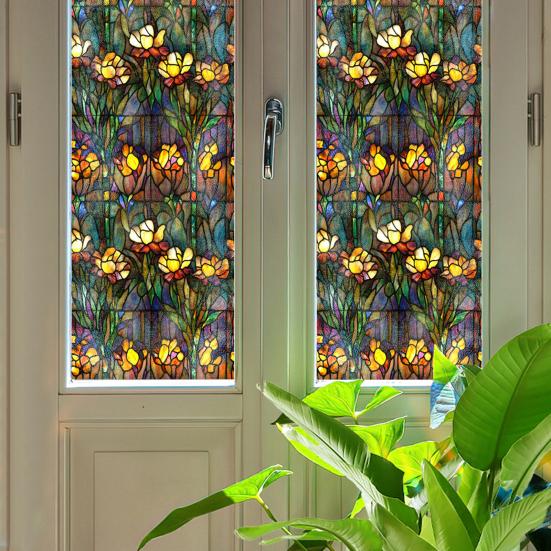 Fenster Sichtschutzfolie Statisch Haftende Buntglasfolien Abnehmbare PVC Dekorfolie für Zuhause Küche Wohnzimmer Schlafzimmer
