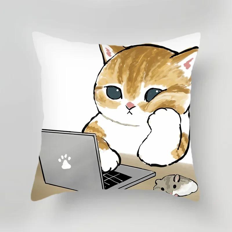 Office Living Room Home Pillowcase Cute Cat Cartoon Pattern Pillowcase Car Ornaments