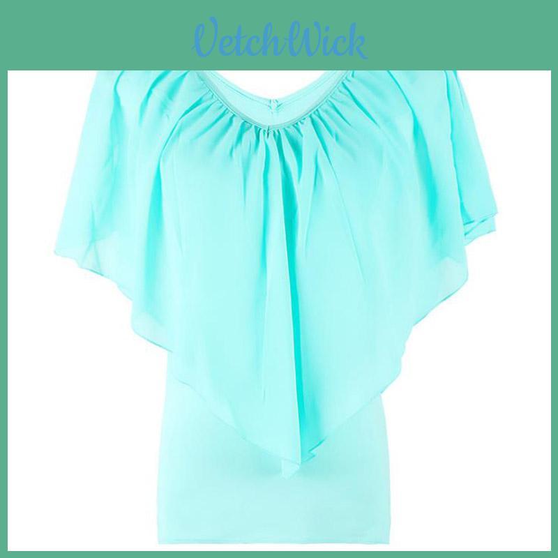 Elegant Womens V Neck Tunic Chiffon Top T-shirt With Short Sleeves And Loose Fit