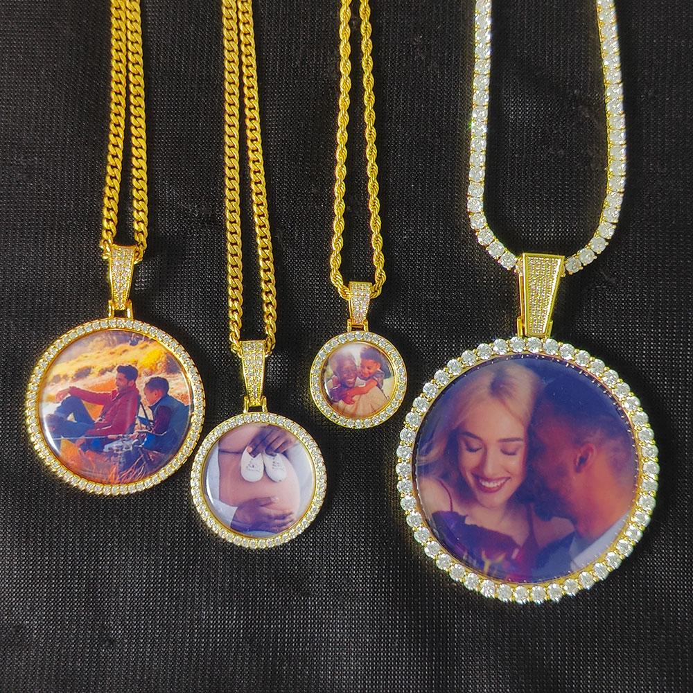 Free Laser Custom Photo Necklace Men Women Personalized Jewelry Any Picture Pendant 26/35/45/68.5mm Size Round Charm
