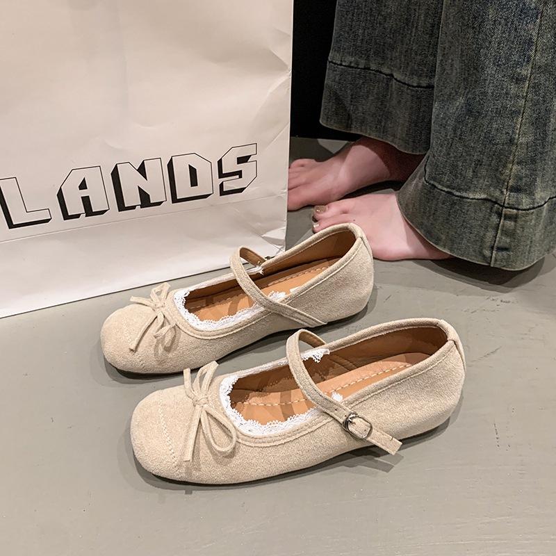 Soft sole one-word buckle single shoes French Mary Jane shoes spring and autumn with skirt inner height-increasing ballet shoes