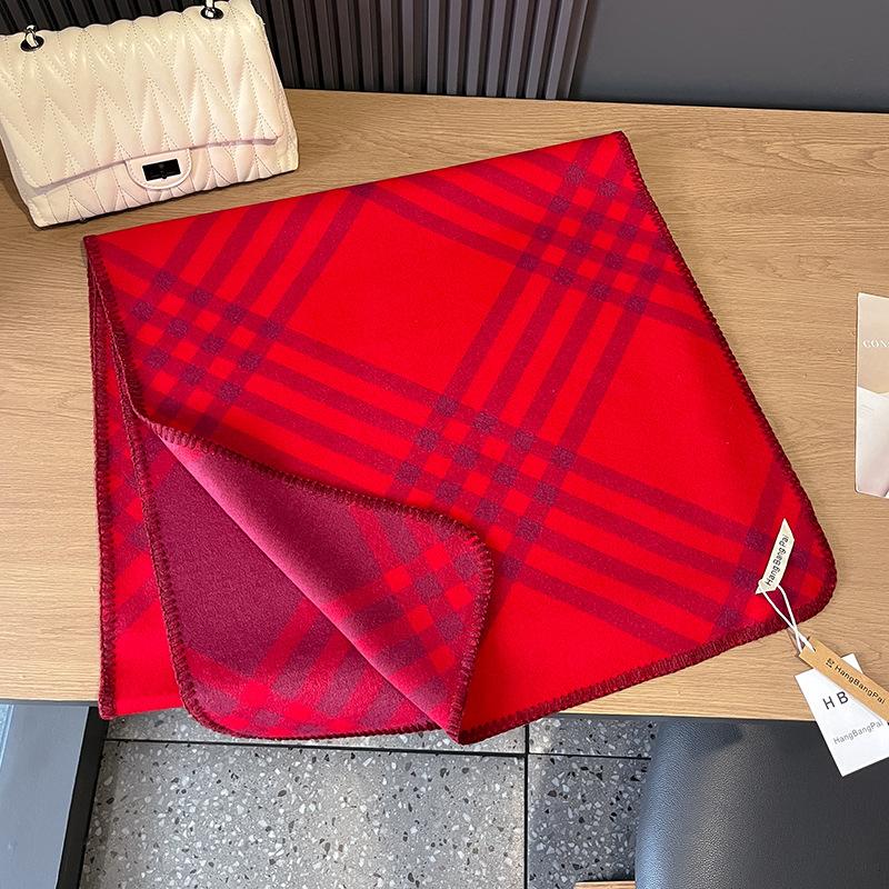 

Корейский клетчатый двухсторонний клетчатый шарф из искусственного кашемира, теплый женский шарф, универсальная шаль для осени и зимы красный