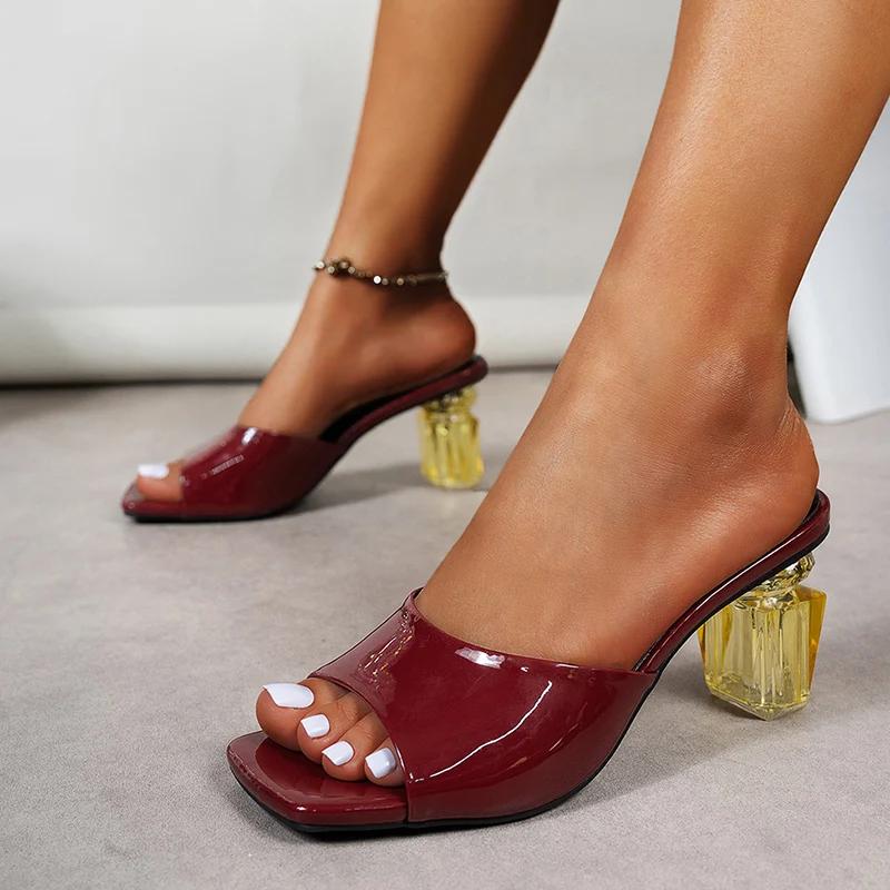 Fashion 2025 Fashion Transparent High Heel Sandals for Women Plus Size Square Toe Party Sandals Woman Mix Color Pu Leather Sandles Mujer