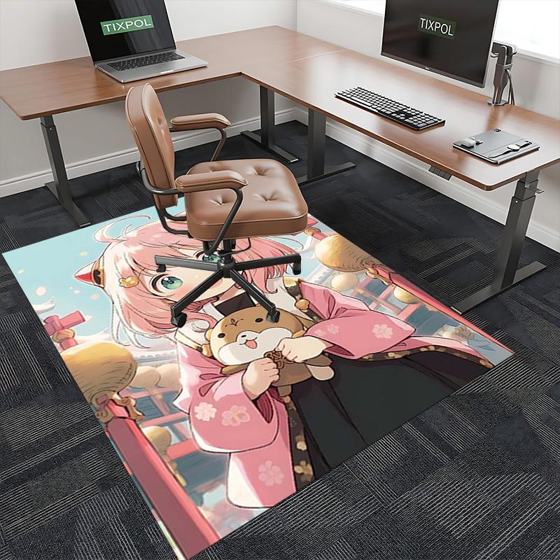 1pc Anime Cat Ear Girl Chair Mat - Cute Pink Floral Design, Non-Slip Office Rug for Home Decor, Seasonal Gift, Suitable for All Seasons.Q069