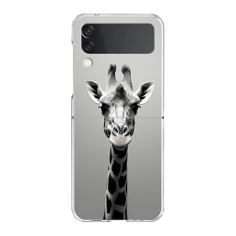 Giraffe Phone Case For Samsung Galaxy Z Flip 3 4 5 Hard Folding Clear PC Bumper For Samsung Z Flip3 Transparent Back Cover