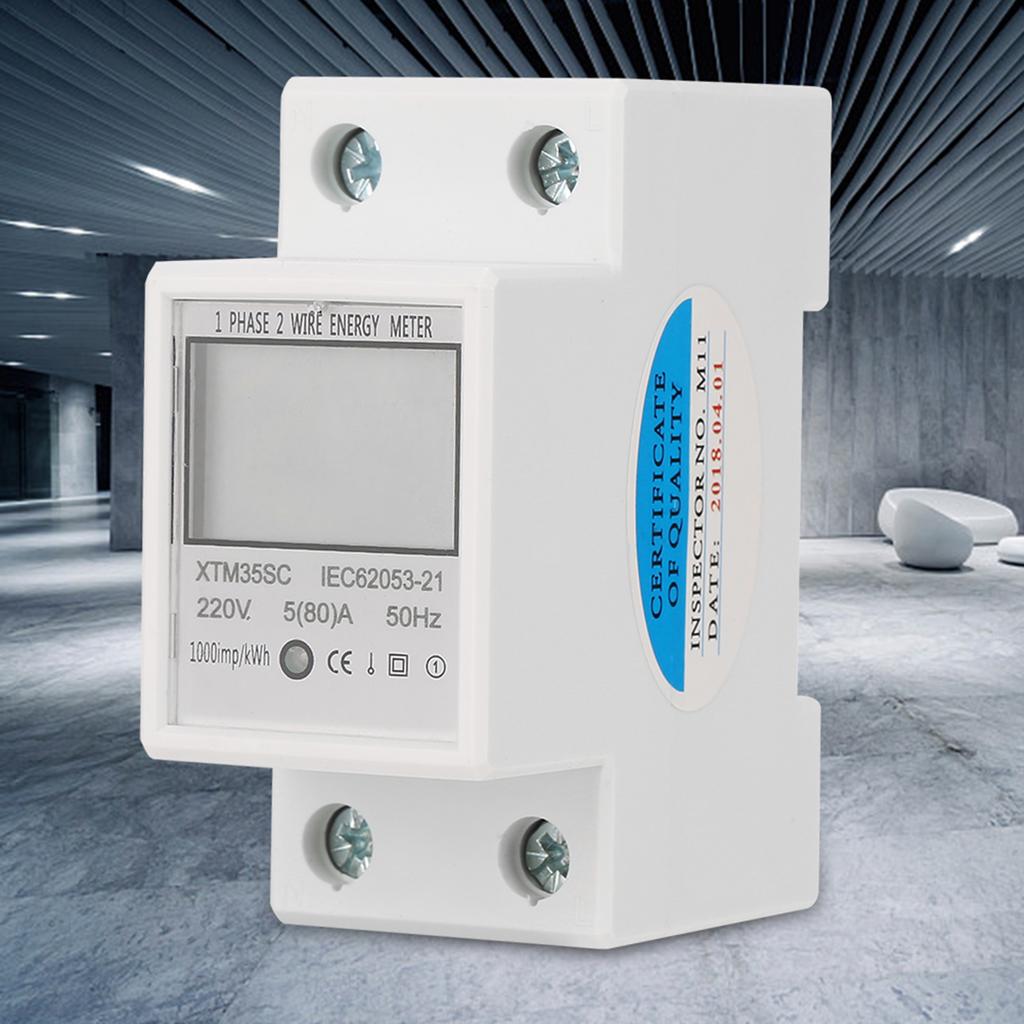 220V 5(80)A Digital 1 Phase 2 Wire 2P Din Rail Electric Meter Electronic KWh Meter