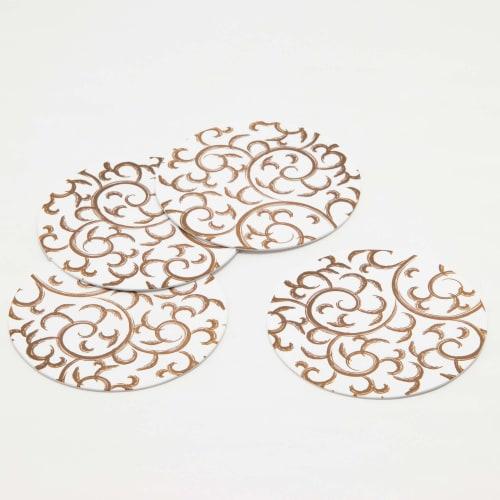 Endo Shoji TKG Paper Coasters, Brown, Arabesque Pattern (Pack of 100), Round, 90mm Diameter, 1mm Thick, a Must-Have for Evening Drinks, Commercial Use