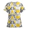 Women's Fashion Printed Short Sleeve V Neck Pattern Tops Pocket Working T-shirts