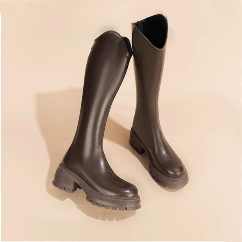Skinny boots women's 2025 autumn and summer outer wear velvet slim thick heel thick sole but knee simple design trendy knight boots
