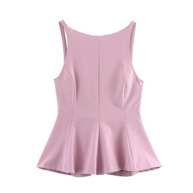 2025 Autumn European & American Women s Backless Bow Top Medium розовый