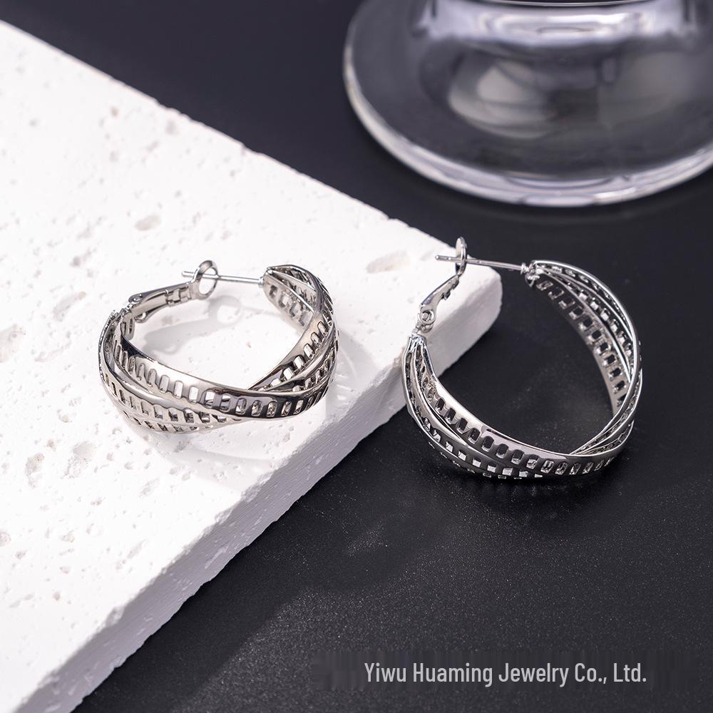 Silver Needle Circle Earrings, Fashionable High-End Copper Ear Hoops, Light Luxury, Versatile Jewelry Accessory.