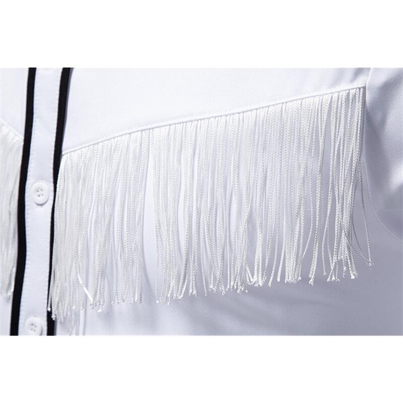 Spring New Fashion Tassels Design Men's Long Sleeve Shirt Embroidery Costume Performance Shirts Male Party Nightclub Shirt