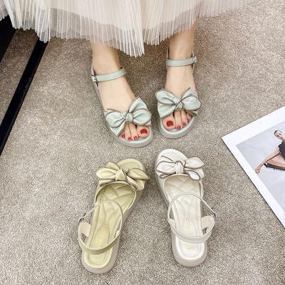 Women's Shoes Buckles Footwear Green Sandals for Woman with Medium Heels Summer 2024 Platform Bow Beach Designer Sandal Daily H